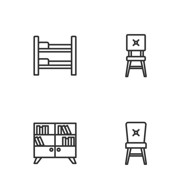 设置线椅子图书馆书架双层床和图片下载