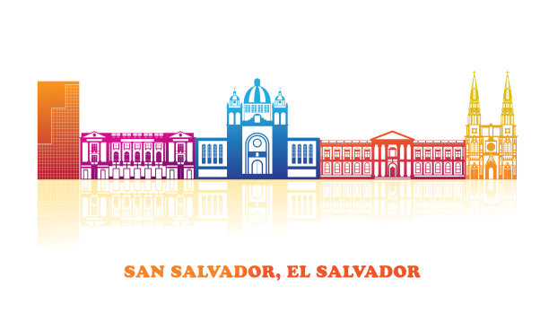 色彩丰富的天际线全景圣萨尔瓦多，萨尔瓦多图片下载