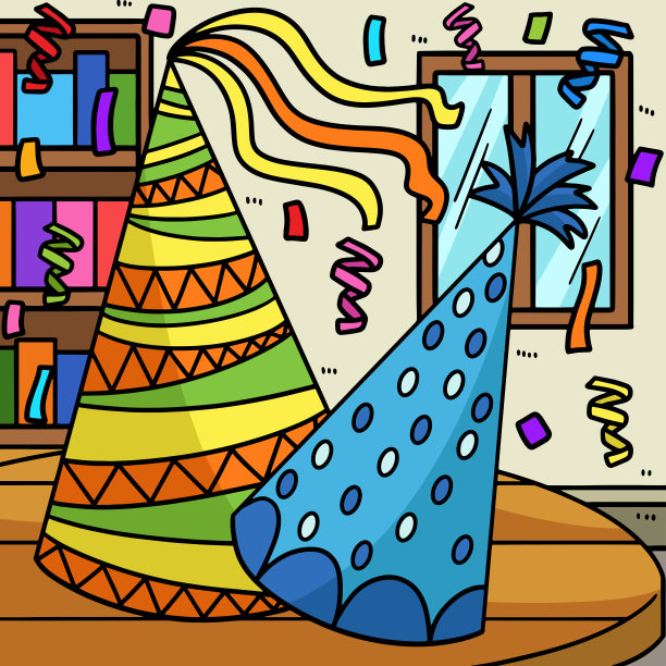 新年晚会帽子彩色卡通插图图片下载