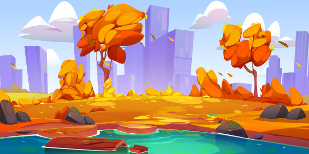 大城市里有湖的秋天公园图片下载