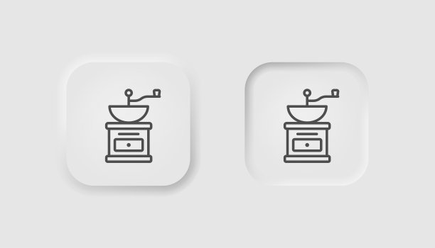 手咖啡磨粉机图标在新形态风格。商业图标，白色UI, UX。早餐的象征。复古的，旧的，咖啡豆，厨房，咖啡店。Neumorphic风格。矢量插图。图片下载