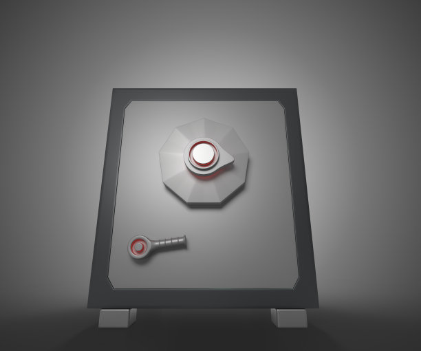 银行保险箱与关门前视图3d渲染。金属钢矩形盒子，带有密码锁的保险箱，隔离在黑暗背景上的金库用于黄金和货币存储图片下载