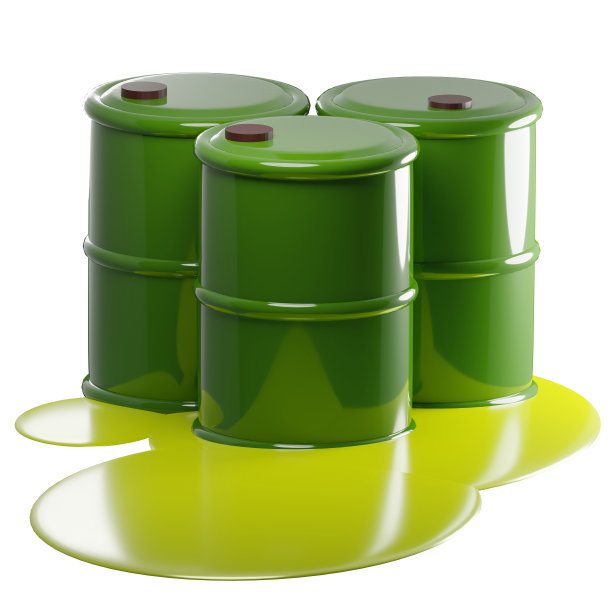 三维渲染的绿色金属桶泄漏放射性液体。化学工业废物污染环境。现实的插图孤立的白色背景图片下载