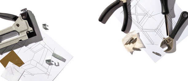 家具手工业工具装配图纸的椅子和扶手椅。带有文本复制空间的横幅图片下载