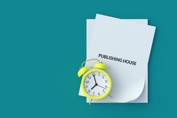 一叠印有铭文的纸，靠近闹钟的出版社。书籍印刷速度快。作者的时间。销售开始截止日期概念。副本的空间。前视图。三维渲染图片下载