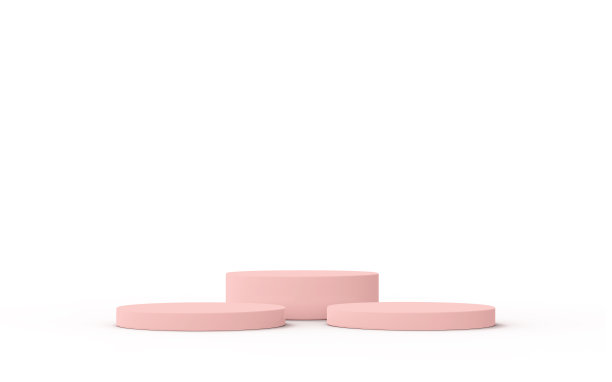 3D粉红色平台的产品显示孤立的背景。三个分割关卡平台。3 d演示。图片下载