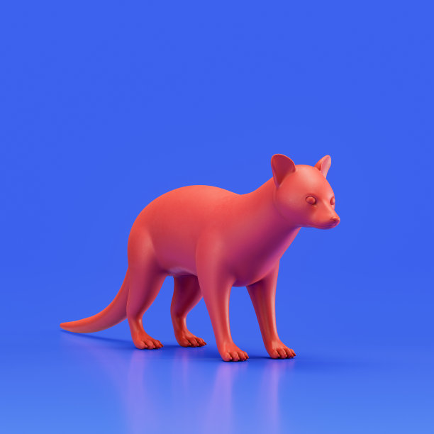 热奈单色单色动物。红色单色动物从角度看，单色动物在蓝色工作室，3d渲染图片下载