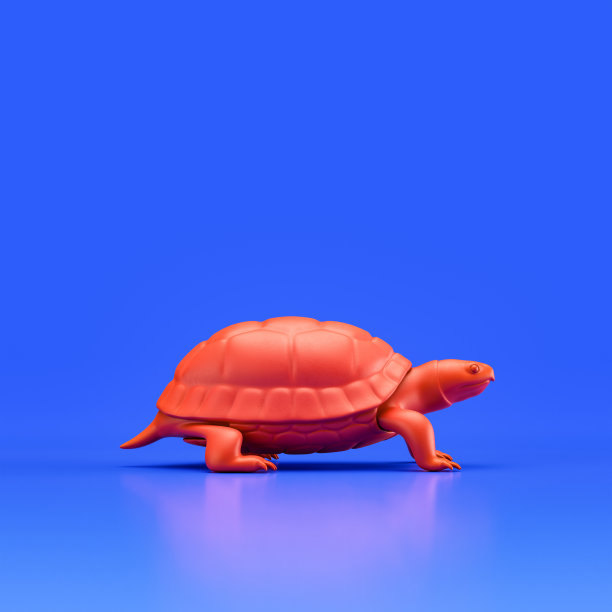 乌龟单色单色动物玩具制成的红色塑料，单一动物从侧面看，侧面，动物，3d渲染图片下载
