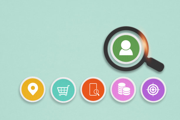 买家角色，客户目标概念。购买者或顾客的心理特征。人的图标里面在垃圾绿色的剪纸用放大镜和商业图标，复制空间图片下载