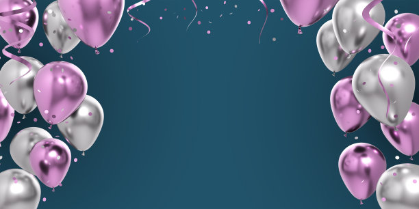 庆祝粉红色的银色气球和五彩纸屑图片下载