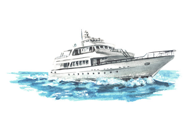 海船，游艇。手绘水彩插图孤立的白色背景图片下载