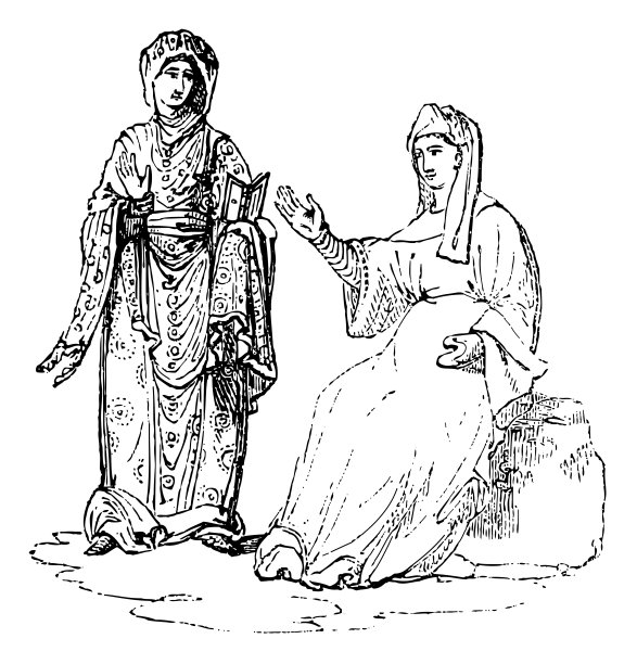 盎格鲁-撒克逊古代传统妇女服装-古董雕刻插图图片下载