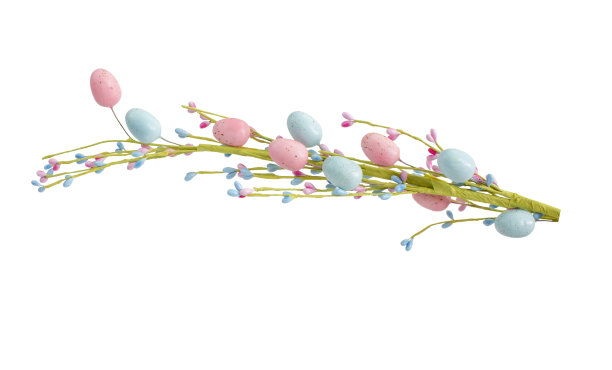 白色背景上有复活节彩蛋的装饰树枝。图片下载