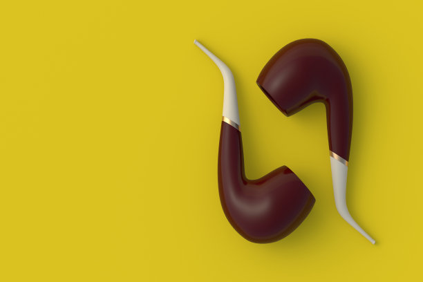 黄色背景上有两根烟斗。副本的空间。前视图。三维渲染图片下载