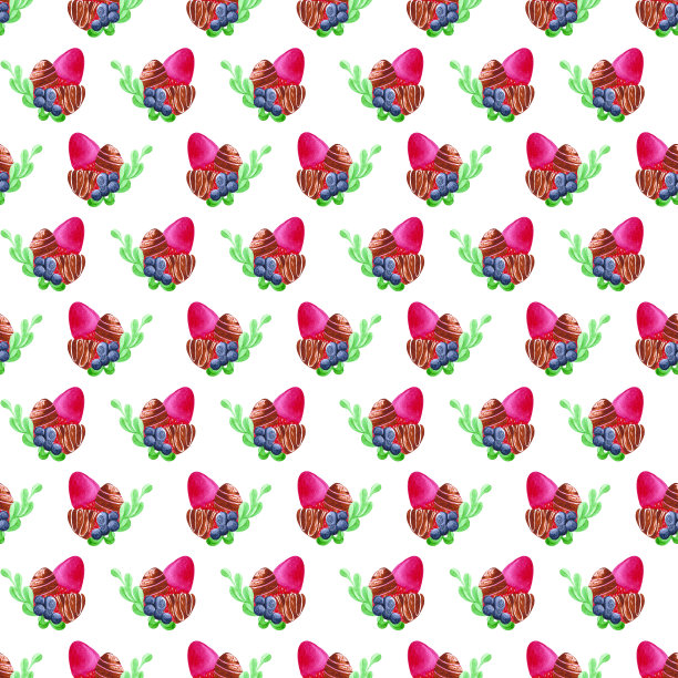 手绘水彩草莓巧克力和蓝莓无缝模式在白色背景。礼品包装，横幅，纺织品，织物，壁纸。图片下载