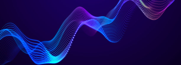 未来的点图案在黑暗的背景。彩色音乐波。大数据。科技或科学旗帜。3D渲染图片下载