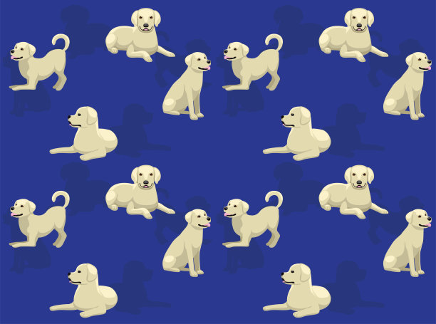 狗拉布拉多寻回可爱的卡通姿势无缝壁纸背景图片下载