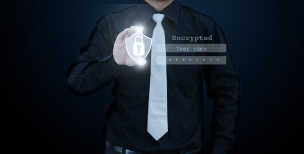 网络安全数据和系统保护概念。手持信任安全图标和用户名密码endcryption在屏幕上显示安全系统。图片下载