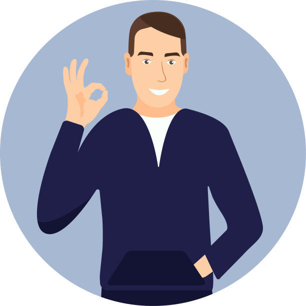 男人表现出积极的姿态，快乐的男性性格表现出Ok的符号，满意的快乐青年。肢体语言。卡通矢量字符图片下载