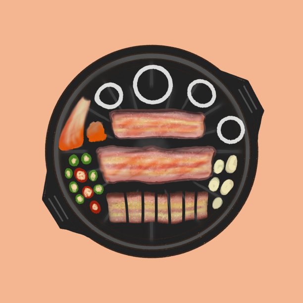 Samgyeopsal或Korean BBQ，烤盘上的五花肉。图片下载