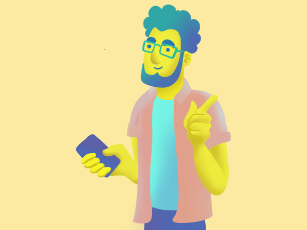 一个年轻人拿着手机的插图图片下载