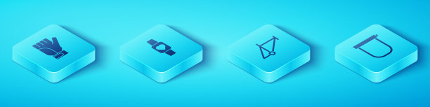 设置等距手套，智能手表，自行车锁和框架图标。向量图片下载