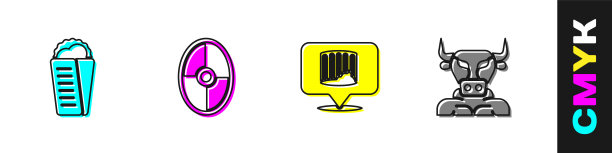 设置陀螺皮塔希腊，盾牌，古代柱和牛头人的图标。向量图片下载