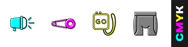 设置自行车头灯，链条齿轮，秒表和自行车短裤图标。向量图片下载