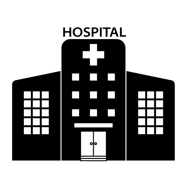 平面设计医疗保健医院图标。医学概念与医院建筑图片下载