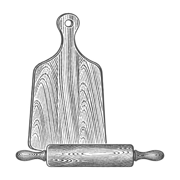 擀面杖和木砧板。图片下载