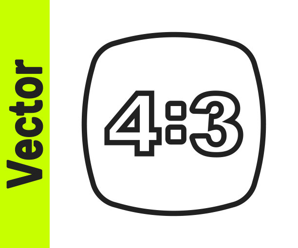 黑线相框4-3图标隔离在白色背景上。16-9张照片大小。摄像头传感器尺寸。向量图片下载