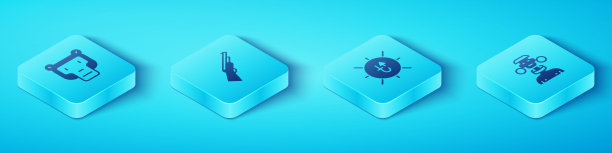 设置等距猴，猎枪，非洲部落男性和太阳图标。向量图片下载