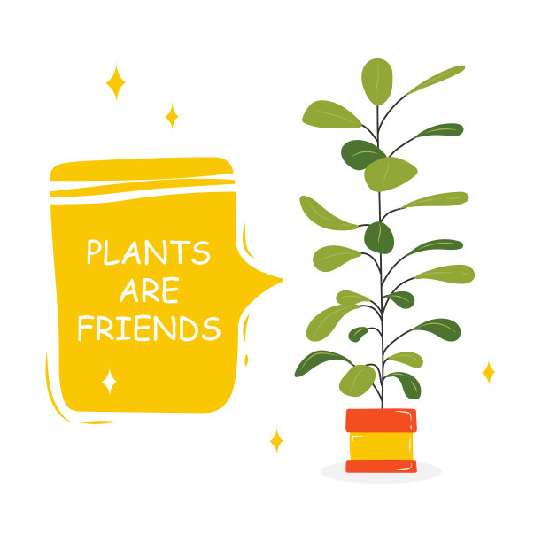 带有盆栽盆栽植物图片的明信片，上面写着关于一位朋友的标语。可爱的卡哇伊室内植物与后置，植物是朋友。矢量插图隔离在白色背景上。图片下载