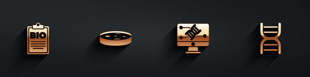 生物健康食品、细菌培养皿、基因工程修饰、长影DNA符号图标设置文件。向量图片下载