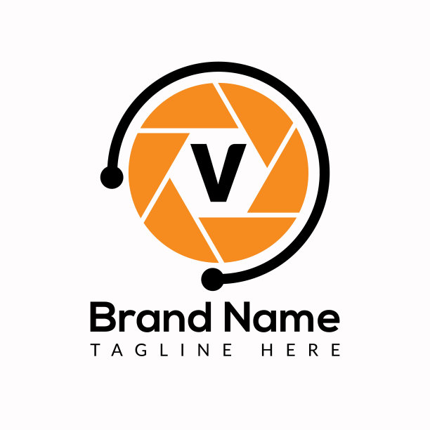 首字母V摄影标志相机镜头概念。摄影标志结合V字母相机标志标志图片下载