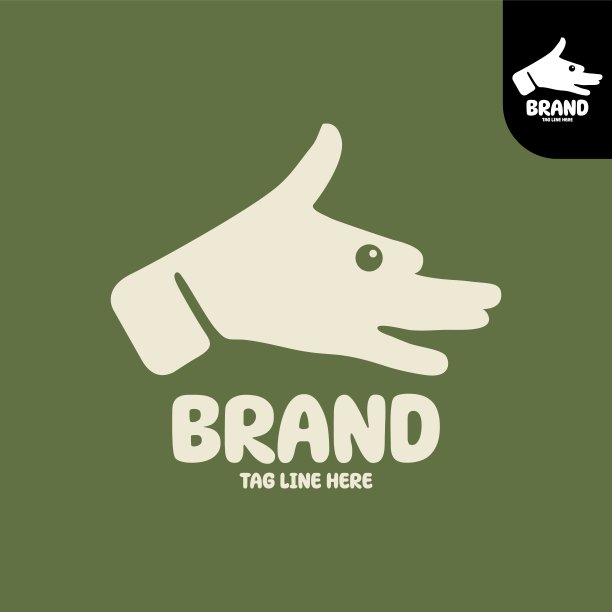 手掌和弯曲的食指结合狗头标志图片下载