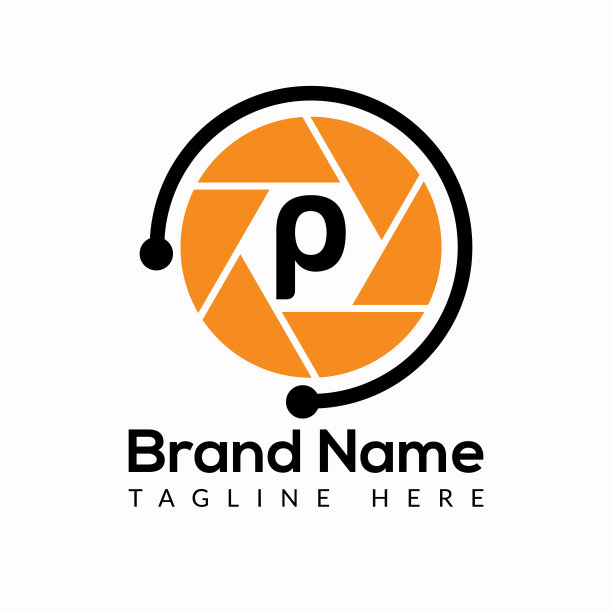 首字母P摄影标志相机镜头概念。摄影标志结合P字母相机标志标志图片下载