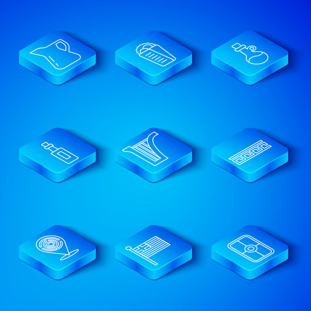 设定线牛头怪迷宫，竖琴，希腊国旗，古希腊图案，瓶橄榄油，盾牌图标。向量图片下载