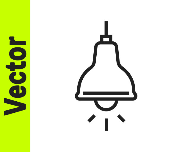 黑线灯挂图标孤立在白色背景。吸顶灯灯泡。向量图片下载