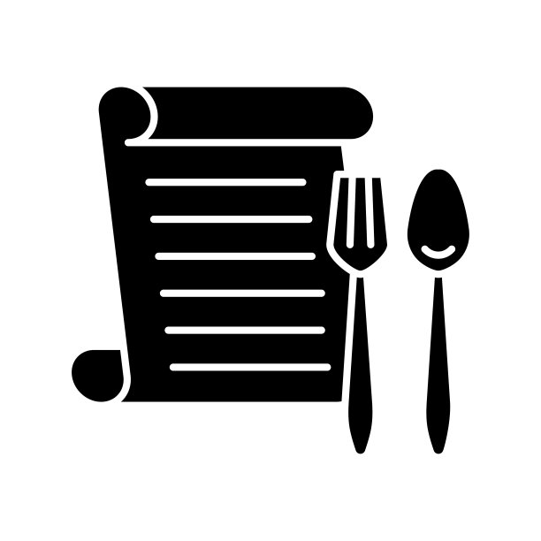 菜单上有叉子和勺子图标。轮廓图标。图片下载