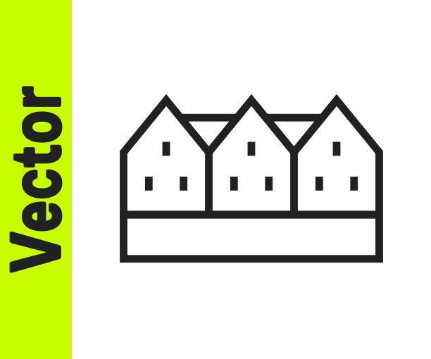 黑线冰岛木屋图标孤立在白色背景上。冰岛的建筑元素。向量图片下载