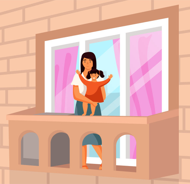 母亲抱着婴儿站在阳台上。母性，育儿，宝宝关怀，母亲关怀，爱心图片下载