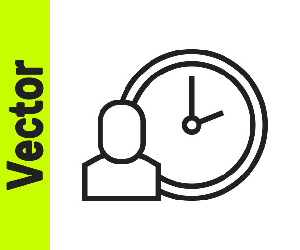 黑线工作时间图标孤立在白色背景上。上班族。工作时间。商务公文包。向量图片下载