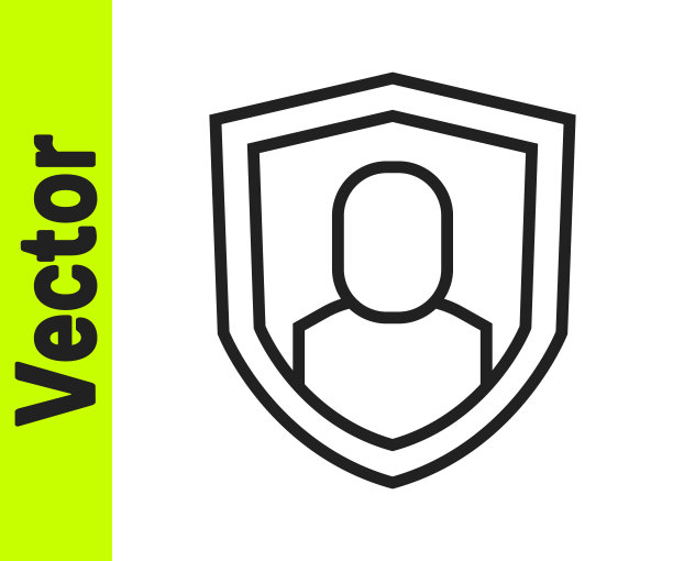 黑线白底隔离的用户保护图标。安全用户登录，密码保护，个人数据保护，认证。向量图片下载