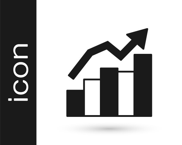 黑色金融增长增加图标孤立在白色背景上。增加收入。向量图片下载