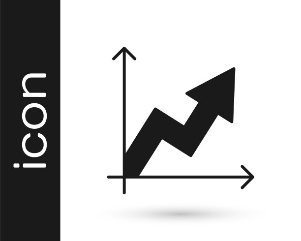 黑色金融增长增加图标孤立在白色背景上。增加收入。向量图片下载