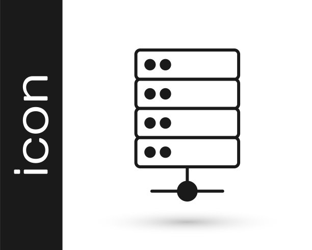 黑色服务器，数据，Web主机图标隔离在白色背景上。向量图片下载