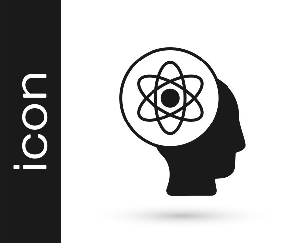 黑色原子图标隔离在白色背景上。象征科学、教育、核物理、科学研究。向量图片下载