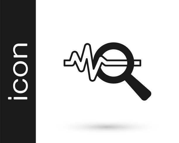 黑色放大镜和数据分析图标隔离在白色背景上。搜索信号。向量图片下载