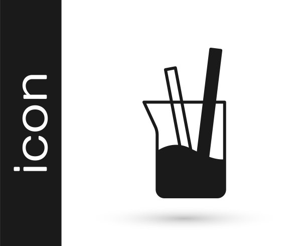 黑色实验室玻璃器皿或烧杯图标孤立在白色背景上。向量图片下载